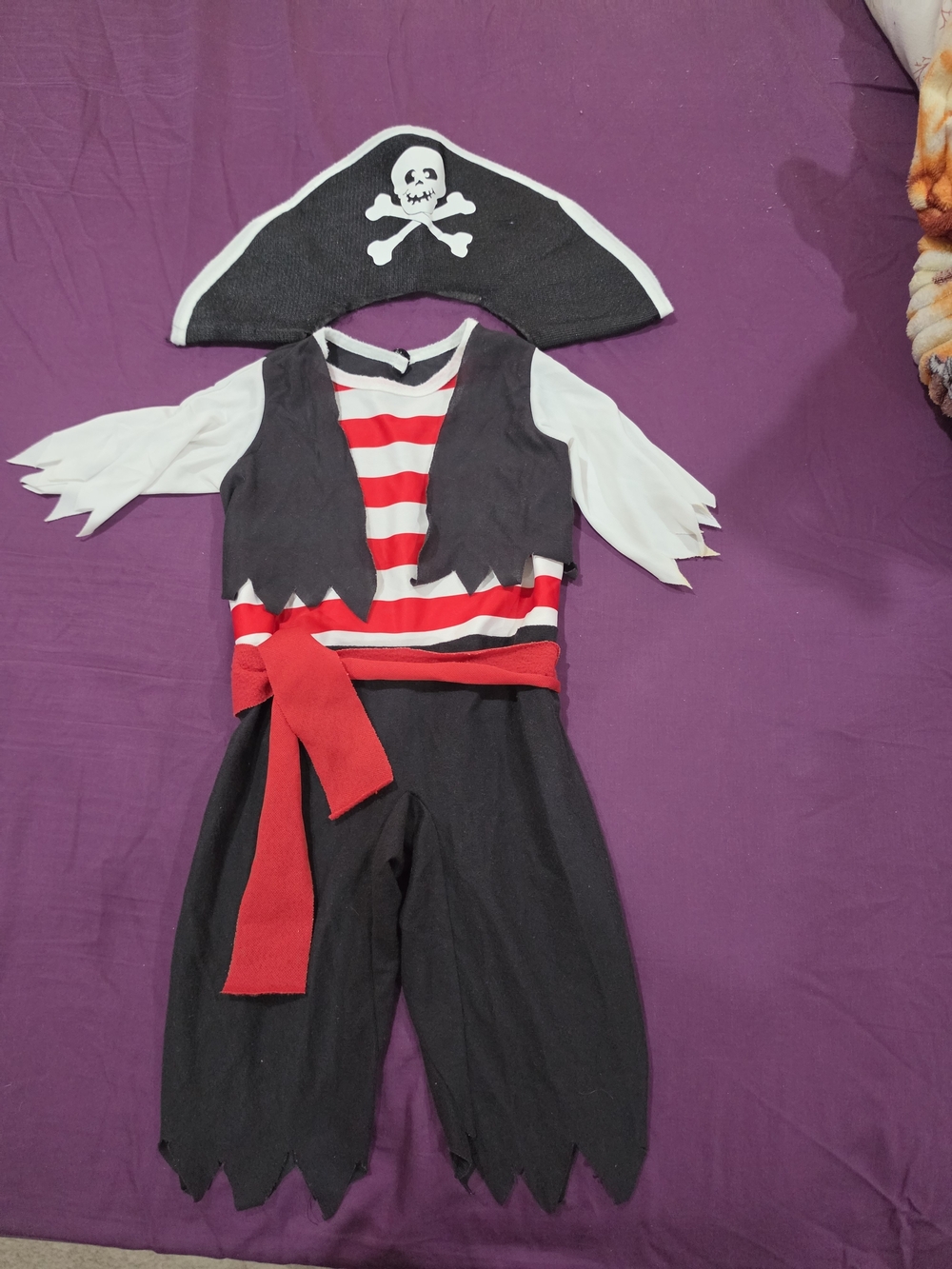 Kids Pirate Costume with Red Stripe Shirt and Black Vest Size 3-6 Months